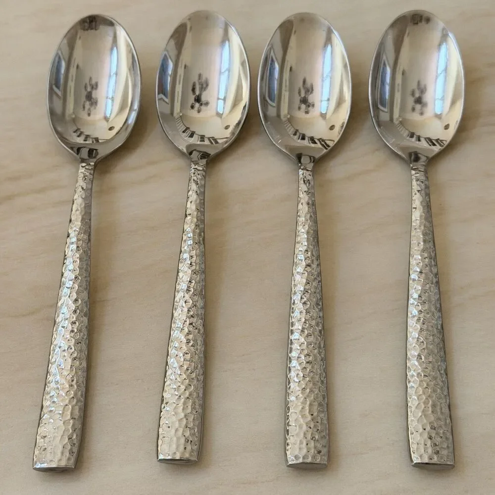 4pc Pier 1 Imports Hammered Soup Spoons 7 3/4” Stainless